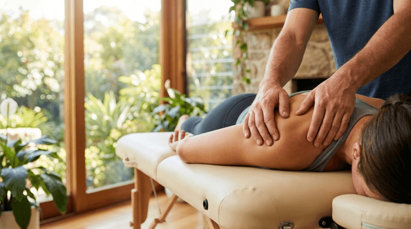 A mobile physiotherapist treating a client at home