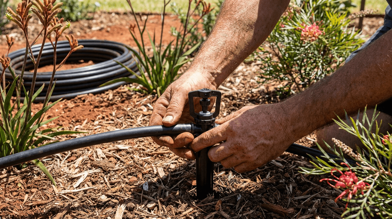 An installer laying garden irrigation and reticulation lines